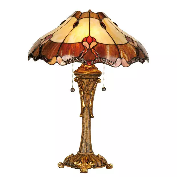 HAES DECO - Tiffany Tafellamp Rood, Beige Ø 40x53 Cm Fitting E27 / Lamp Max 2x60W 1 HAES DECO - Tiffany Tafellamp Rood, Beige Ø 40x53 Cm Fitting E27 / Lamp Max 2x60W
