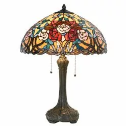 HAES DECO - Tiffany Tafellamp Rood, Blauw Ø 46x64 Cm Fitting E27 / Lamp Max 2x60W