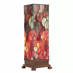 HAES DECO - Tiffany Tafellamp Rood, Groen 12x12x35 Cm Fitting E14 / Lamp Max 1x40W