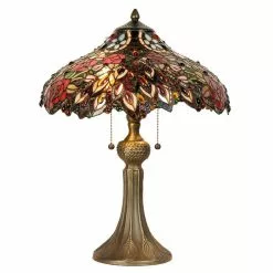 HAES DECO - Tiffany Tafellamp Rood, Groen, Wit Ø 43x58 Cm Fitting E27 / Lamp Max 2x60W