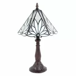 HAES DECO - Tiffany Tafellamp Wit, Bruin Ø 20x34 Cm Fitting E14 / Lamp Max 1x40W -LAMPEN Winkel 3933377 fbe0e8bb