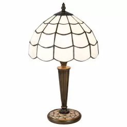 HAES DECO - Tiffany Tafellamp Wit, Bruin Ø 25x43 Cm Fitting E27 / Lamp Max 1x40W