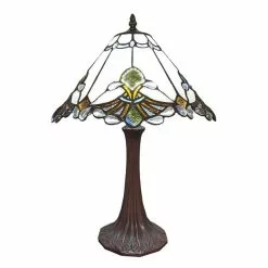 HAES DECO - Tiffany Tafellamp Wit, Bruin, Groen Ø 31x49 Cm Fitting E27 / Lamp Max 1x40W