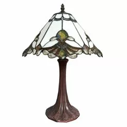 HAES DECO - Tiffany Tafellamp Wit, Bruin, Groen Ø 31x49 Cm Fitting E27 / Lamp Max 1x40W -LAMPEN Winkel 3933385 fd8c6a57