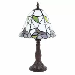 HAES DECO - Tiffany Tafellamp Wit, Groen, Paars Ø 20x34 Cm Fitting E14 / Lamp Max 1x25W -LAMPEN Winkel 3933391 7afa8ba2