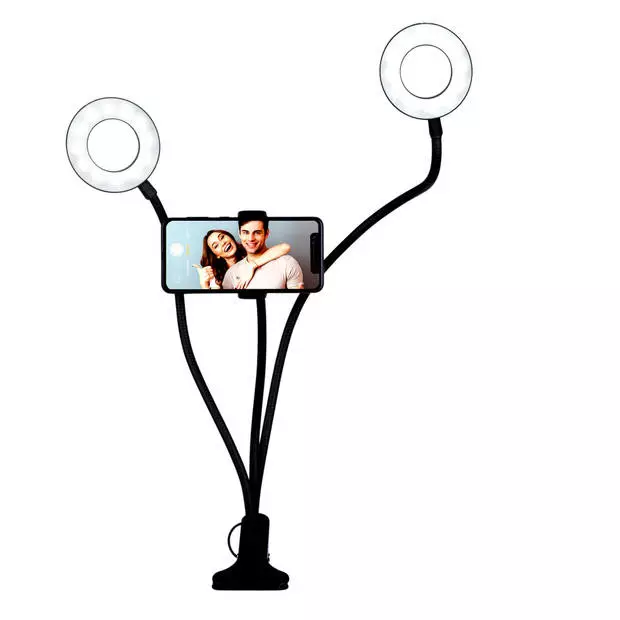 Grundig Selfie Studio Ring Lamp - 2x Lamps - Social Media And Vlogs - With Table Clamp - Flexible Neck - USB 3 Grundig Selfie Studio Ring Lamp - 2x Lamps - Social Media And Vlogs - With Table Clamp - Flexible Neck - USB - Afbeelding 3