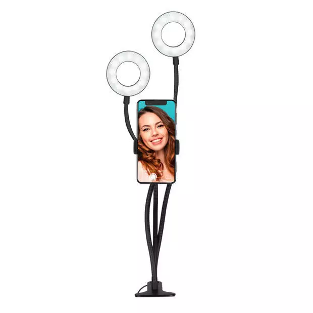 Grundig Selfie Studio Ring Lamp - 2x Lamps - Social Media And Vlogs - With Table Clamp - Flexible Neck - USB 2 Grundig Selfie Studio Ring Lamp - 2x Lamps - Social Media And Vlogs - With Table Clamp - Flexible Neck - USB - Afbeelding 2
