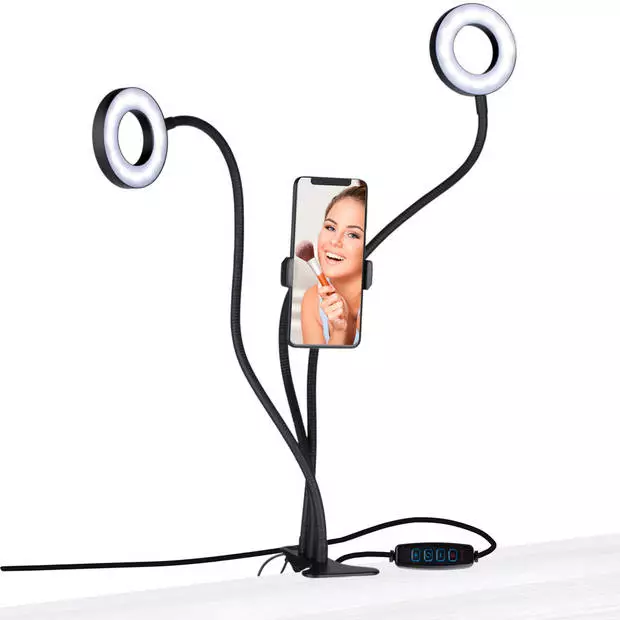 Grundig Selfie Studio Ring Lamp - 2x Lamps - Social Media And Vlogs - With Table Clamp - Flexible Neck - USB 1 Grundig Selfie Studio Ring Lamp - 2x Lamps - Social Media And Vlogs - With Table Clamp - Flexible Neck - USB