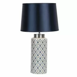 HAES DECO - Tafellamp - Modern Chic - Elegante Lamp, Ø 28x50 Cm - Blauw/Wit Keramiek - Bureaulamp, Sfeerlamp