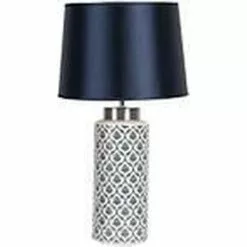HAES DECO - Tafellamp - Modern Chic - Elegante Lamp, Ø 28x50 Cm - Blauw/Wit Keramiek - Bureaulamp, Sfeerlamp -LAMPEN Winkel 3946827 a55437fc