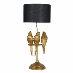 HAES DECO - Tafellamp - City Jungle - Goudkleurige Papagaaien Lamp, Ø 33x79 Cm - Bureaulamp, Sfeerlamp
