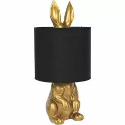 HAES DECO - Tafellamp - City Jungle - Konijn In Lamp, Ø 20*42 Cm - Goudkleurig - Bureaulamp, Sfeerlamp, Nachtlampje -LAMPEN Winkel 3946850 82124b35
