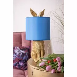 HAES DECO - Tafellamp - City Jungle - Konijn In De Lamp, Ø 20x43 Cm - Goud/Blauw - Bureaulamp, Sfeerlamp, Nachtlampje -LAMPEN Winkel 3946855 bdc7c393