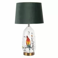 HAES DECO - Tafellamp - Modern Chic - Vogel Bedrukte Lamp, Ø 28*50 Cm - Goudkleurig - Bureaulamp, Sfeerlamp, Nachtlamp