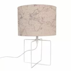 HAES DECO - Tafellamp - Modern Chic - Wereldkaart Bedrukt Lamp, Ø 22x34 Cm - Bureaulamp, Sfeerlamp, Nachtlampje