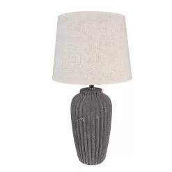 HAES DECO - Tafellamp - Natural Cosy - Keramieke Lamp, Ø 24x45 Cm - Grijs/Beige - Bureaulamp, Sfeerlamp, Nachtlampje