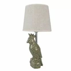 HAES DECO - Tafellamp - City Jungle - Papegaai Lamp, Ø 18x36 Cm - Groen Keramiek Met Beige - Bureaulamp, Sfeerlamp