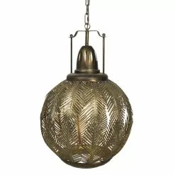 HAES DECO - Hanglamp - City Jungle - Goudkleurige Bladeren Lamp, 45x45x70 Cm - Hanglamp Eettafel, Hanglamp Eetkamer