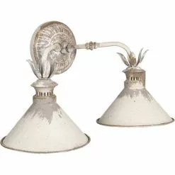 HAES DECO - Wandlamp - Shabby Chic - Dubbele Vintage / Retro Lamp, 56x30x33 Cm - Bruin/Wit Metaal - Muurlamp, Sfeerlamp -LAMPEN Winkel 3947280 d047a80e