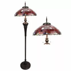 Clayre & Eef LumiLamp Tiffany Vloerlamp 166 Cm Rood Glas Kunststof Rond Staande Lamp Rood Staande Lamp